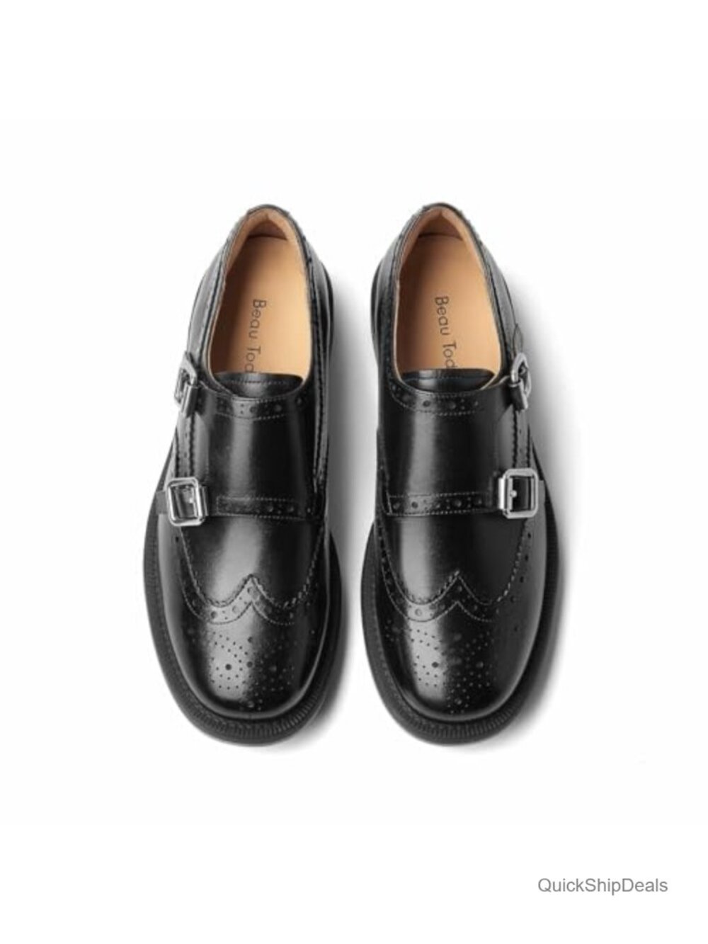Women Monk Strap Loafers Cap Toe Leather Business Casual Shoes